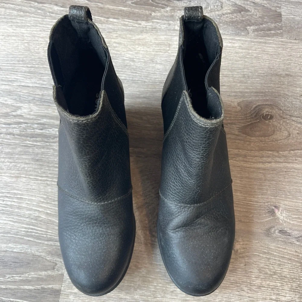 Sorel Joan of Arctic Wedge II Chelsea Black Leather Boots NL3346-052 Womens 8